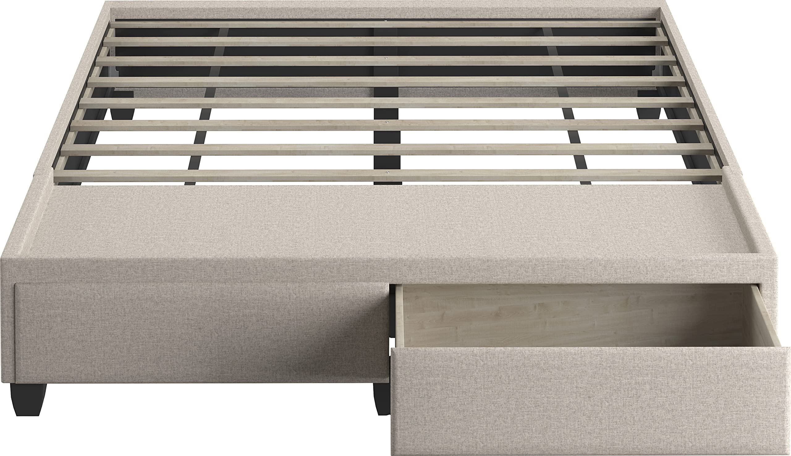 Boyd Sleep Modena Uplift Upholstered Platform Bed Frame Mattress Foundation, Dual Front Storage Drawers, and Strong Wood Slat Supports: Linen, Eggshell, Full